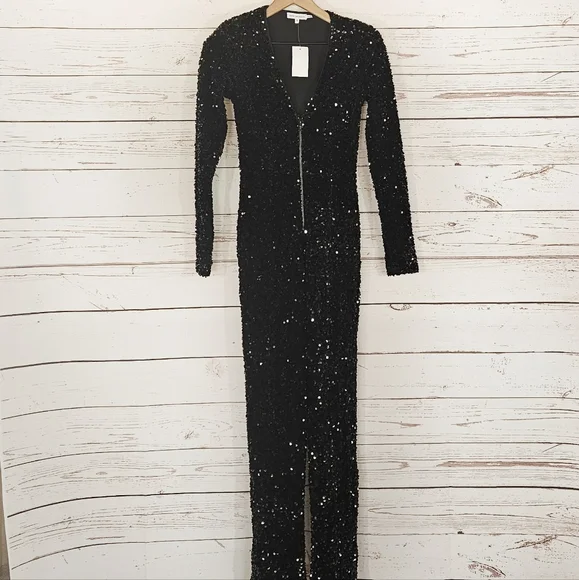 NWT Good American | Black Deep V-neck Sequin Jumpsuit - Picture 2 of 7